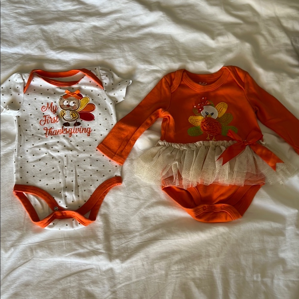 Orange and White Thanksgiving Baby Onesie Set
